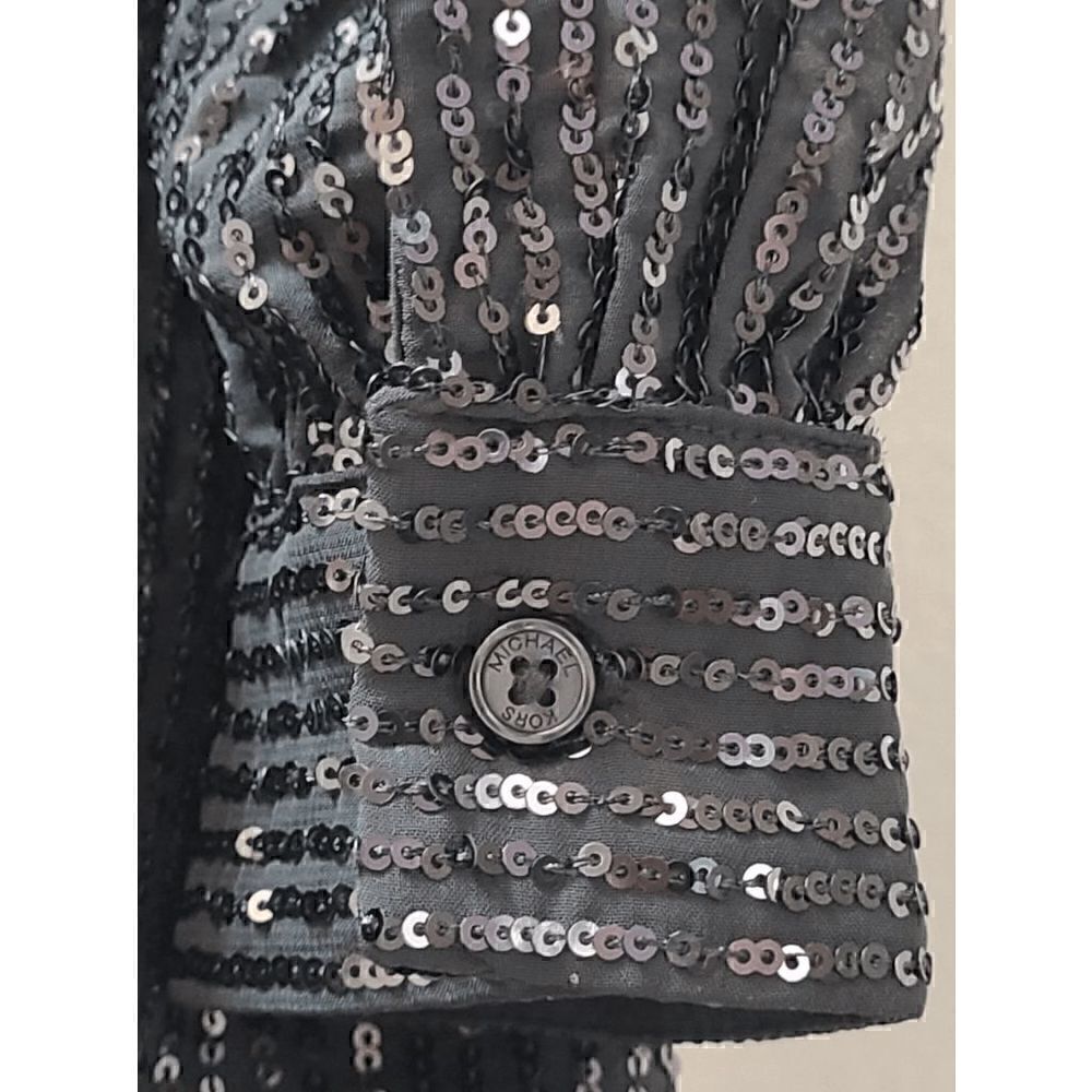 🖤✨ MICHAEL KORS Black Sequin Stripe Long Sleeve V-Neck Dress SIZE M $195 NWT - Picture 12 of 17